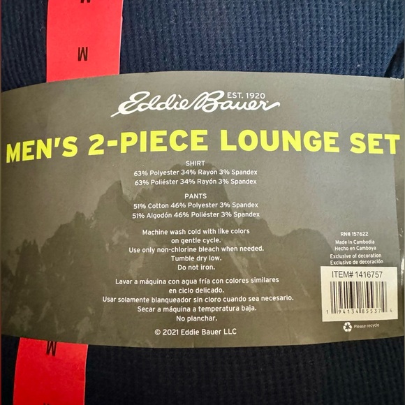 Eddie Bauer Men’s 2-piece Lounge Set, Navy Blue, Size M - Picture 2 of 5